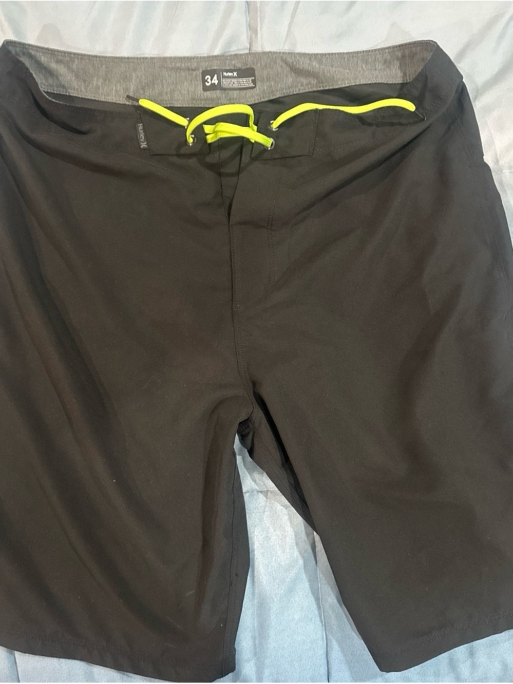 Hurley Black Shorts with Neon Yellow Drawstring